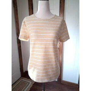 Women's Banana Republic Short Sleeve Top Yellow Stripe Zipper Detail Size Small